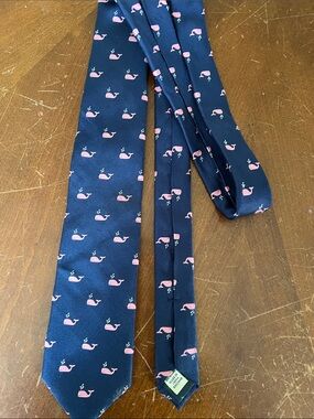 Navy Tie with Pink Whale Pattern